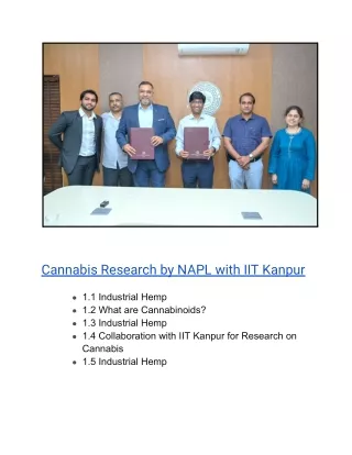 Cannabis Research by NAPL with IIT Kanpur