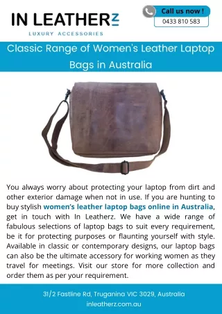 Classic Range of Women's Leather Laptop Bags in Australia