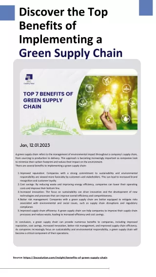 Discover the Top Benefits of Implementing a Green Supply Chain