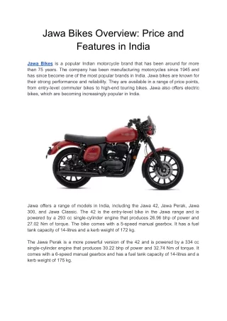 Jawa Bikes Overview_ Price and Features in India