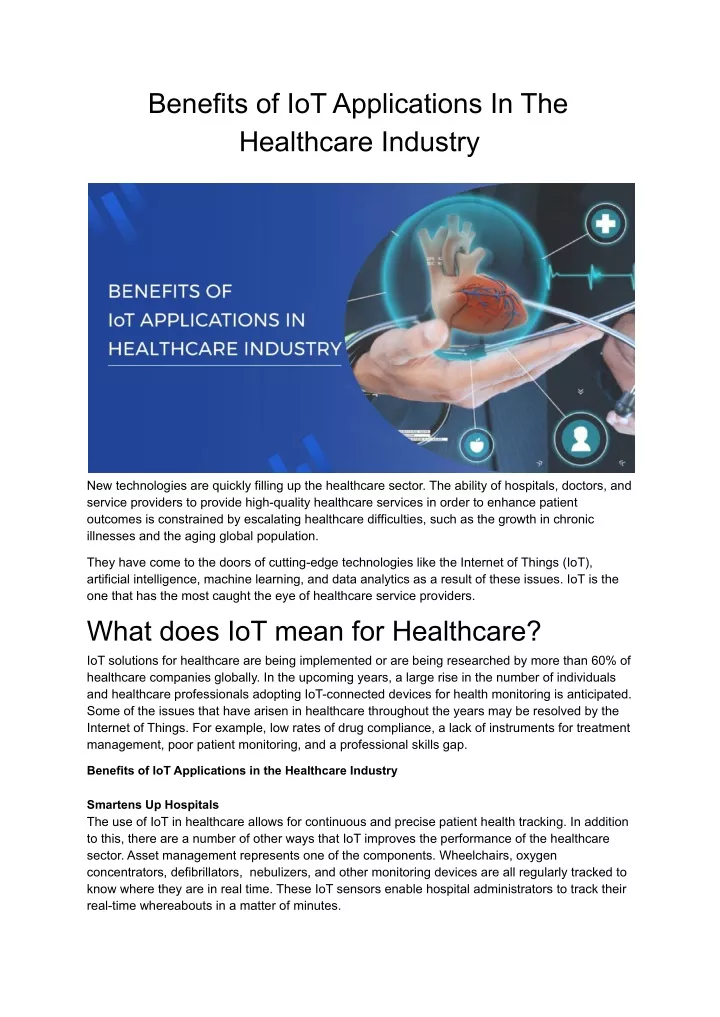 benefits of iot applications in the healthcare