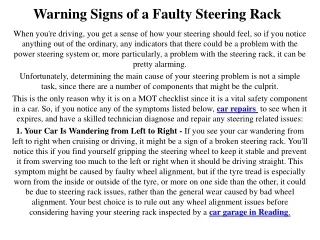 Warning Signs of a Faulty Steering Rack