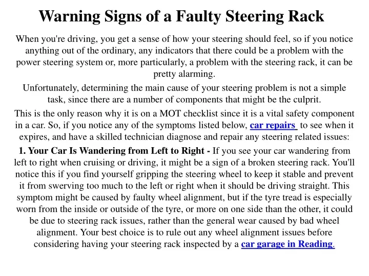 warning signs of a faulty steering rack