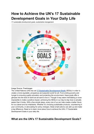 How to Achieve the UN's 17 Sustainable Development Goals in Your Daily Life