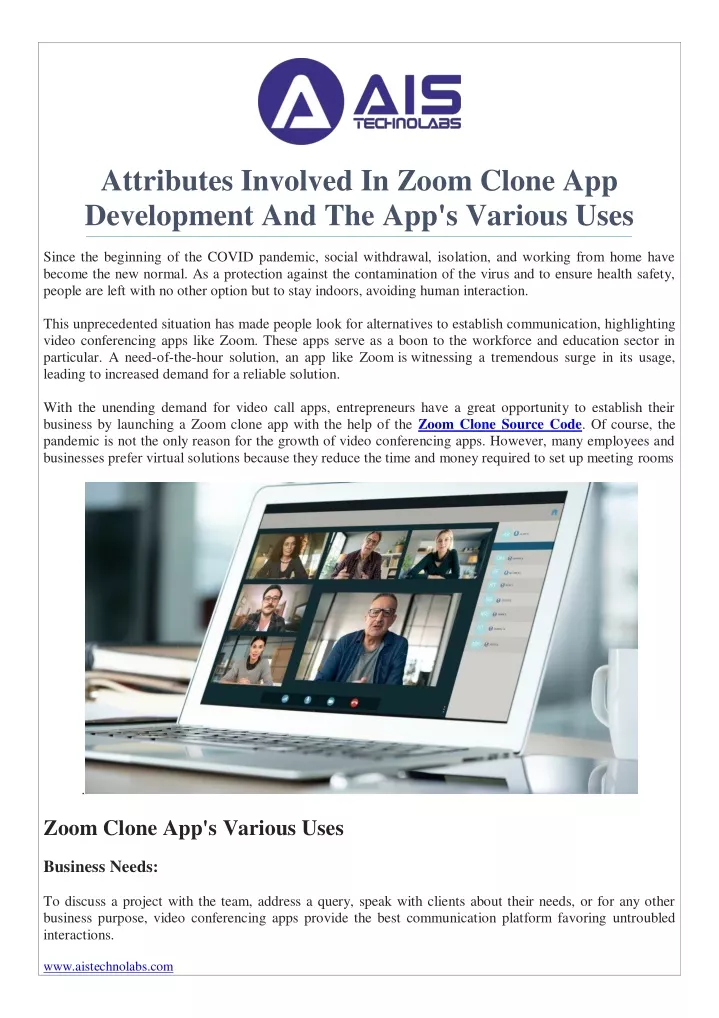 attributes involved in zoom clone app development