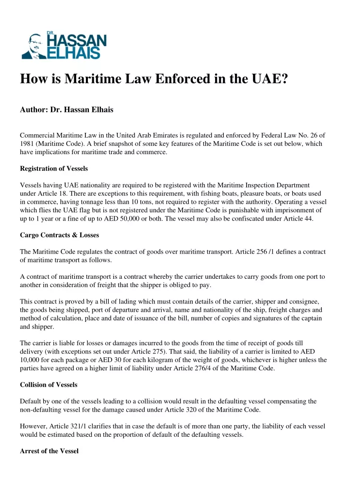 how is maritime law enforced in the uae