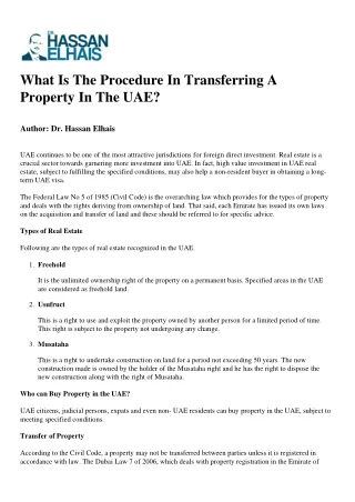 what is the procedure in transferring a property