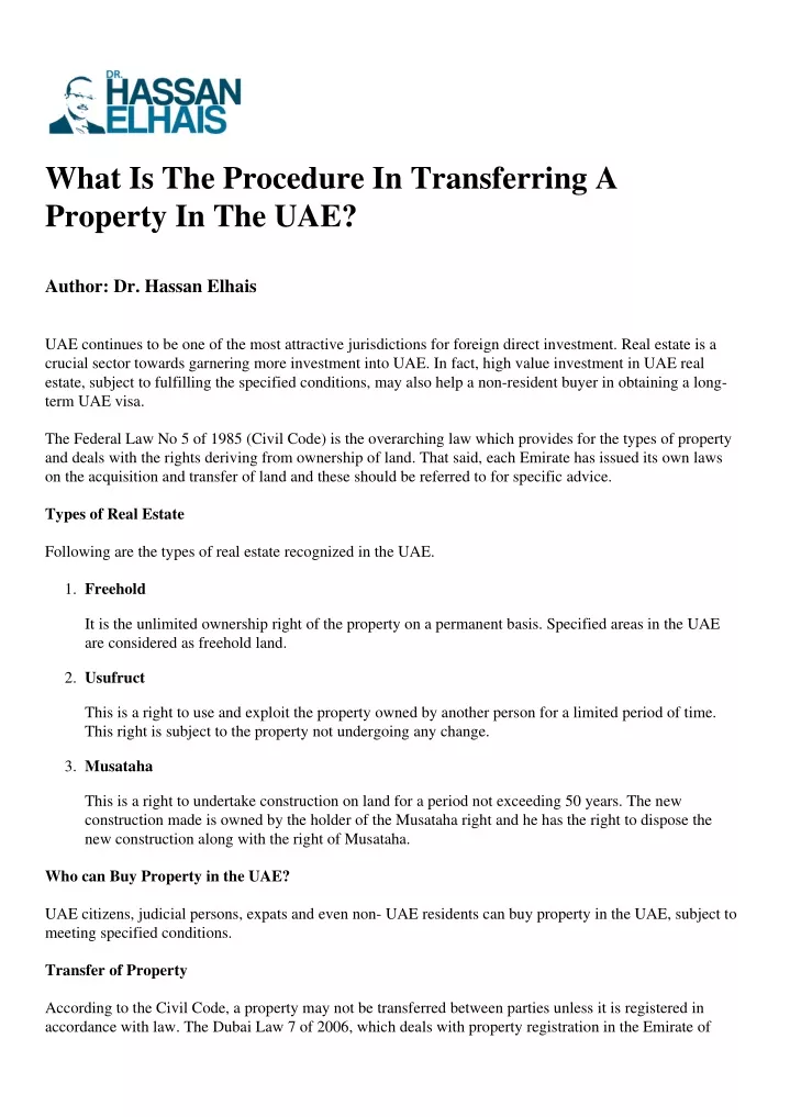 what is the procedure in transferring a property