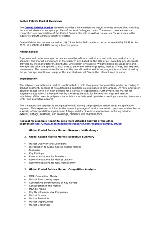 Global Industry Analysis and Forecast for Coated Fabrics (2022-2029)