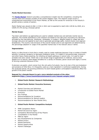 Global Industry Analysis and Forecast for the Pectin Market (2022-2029)