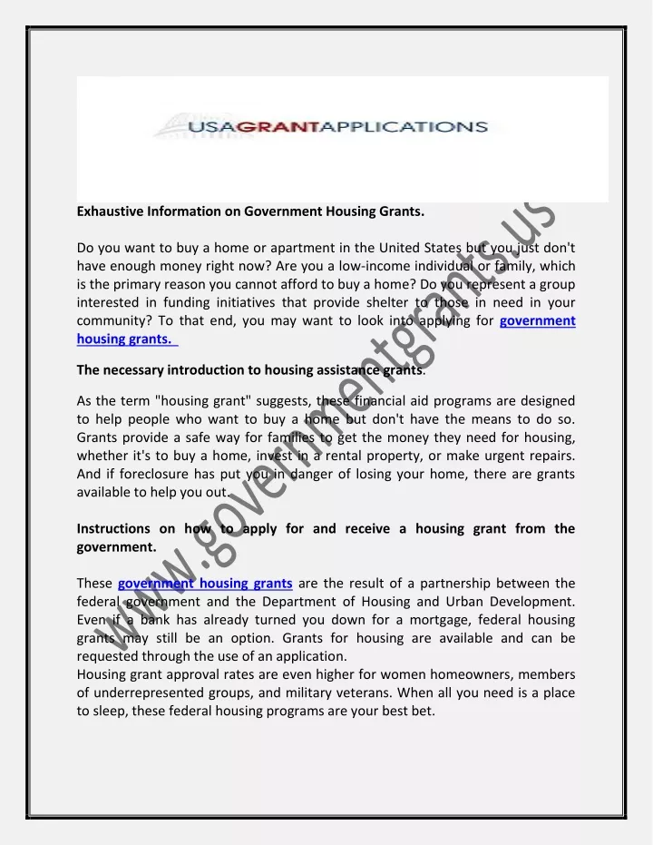 exhaustive information on government housing