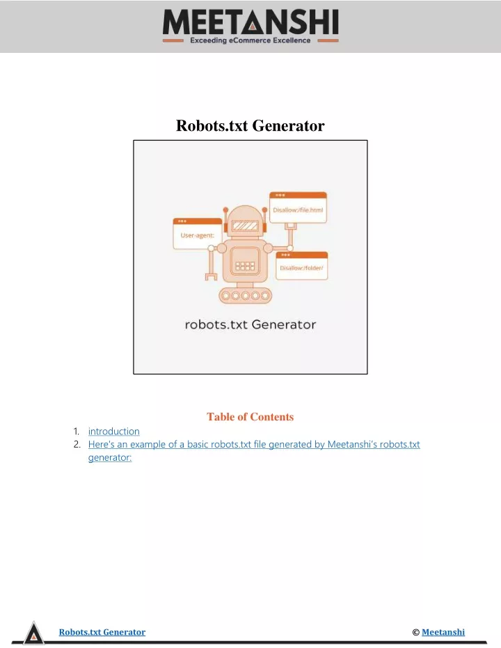 robots txt generator table of contents