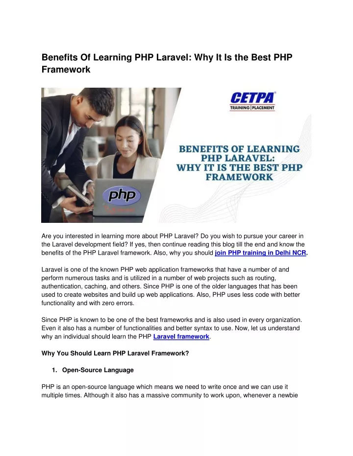 benefits of learning php laravel