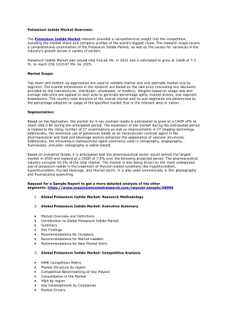 Market for Potassium Iodide: Worldwide Industry Analysis and Forecast 2022-2029