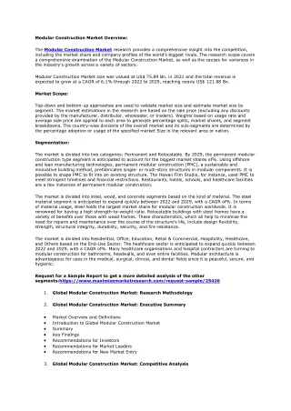 Market for Modular Construction: Worldwide Industry Analysis and Forecast 2029
