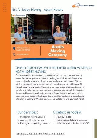Simplify Your Move with the Expert Austin Movers at Not A Hobby Moving