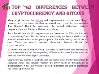 Top 10 Differences between Cryptocurrency and Bitcoin