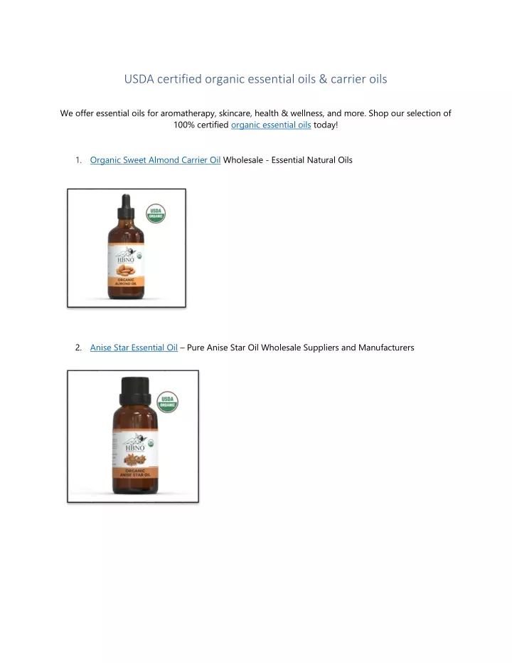 usda certified organic essential oils carrier oils