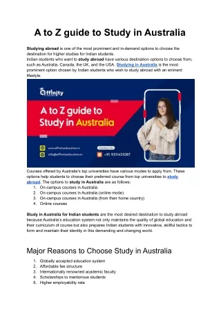 A to Z guide to Study in Australia