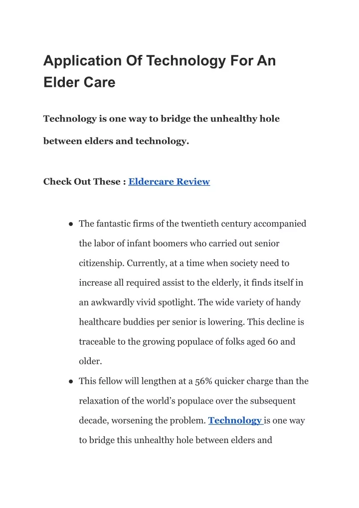 application of technology for an elder care