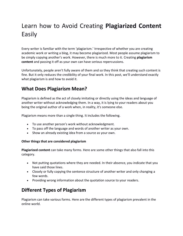 learn how to avoid creating plagiarized content