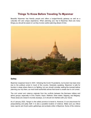 Things To Know Before Traveling To Myanmar