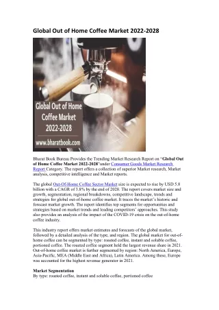 global out of home coffee market 2022 2028
