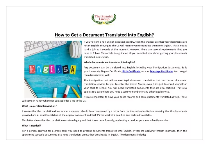 how to get a document translated into english