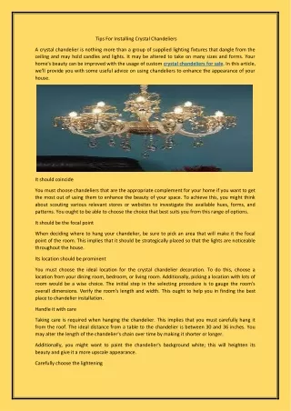 Tips For Installing Crystal Chandeliers pdf