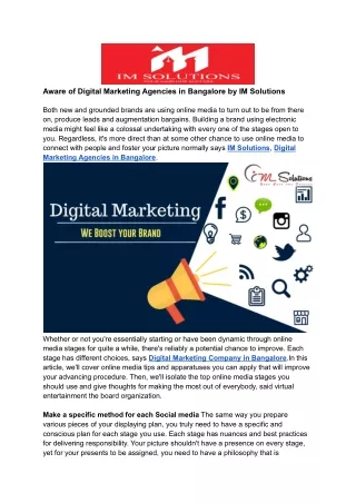 Aware of Digital Marketing Company in Bangalore by IM Solutions