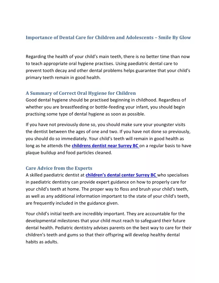 importance of dental care for children