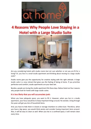 4 Reasons Why People Love Staying in a Hotel with a Large Studio Suite