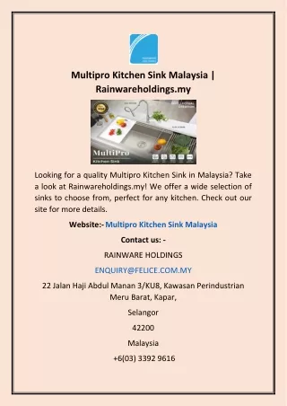 Multipro Kitchen Sink Malaysia | Rainwareholdings.my