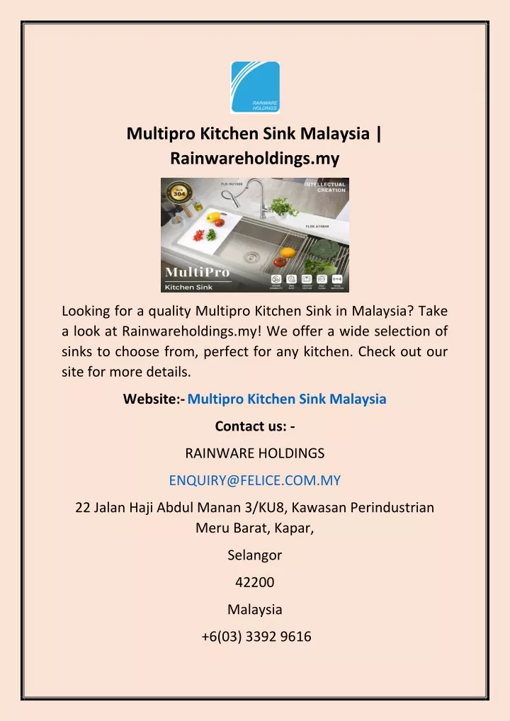 multipro kitchen sink malaysia rainwareholdings my