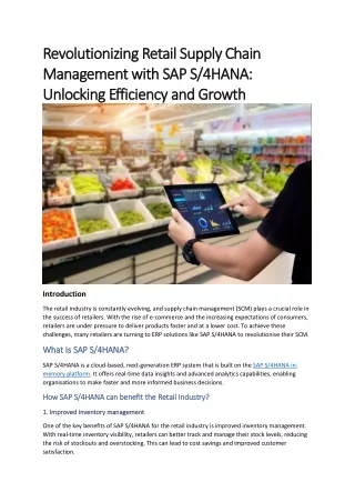 Revolutionizing Retail Supply Chain Management with SAP S4HANA-Unlocking Efficiency and Growth