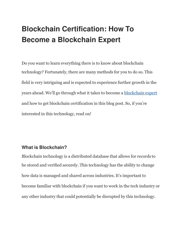 blockchain certification how to become a blockchain expert