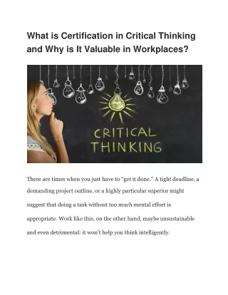what is certification in critical thinking and why is it valuable in workplaces
