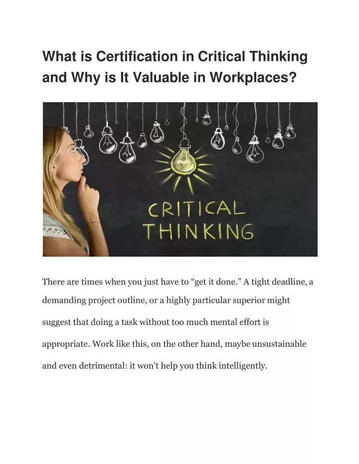 what is certification in critical thinking and why is it valuable in workplaces