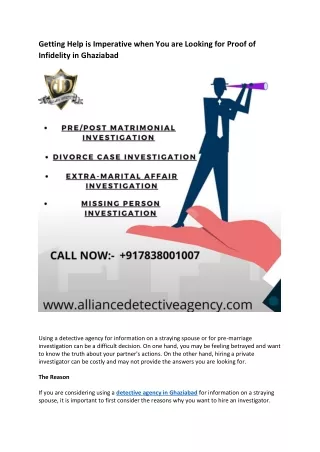 Getting Help is Imperative when You are Looking for Proof of Infidelity in Ghaziabad