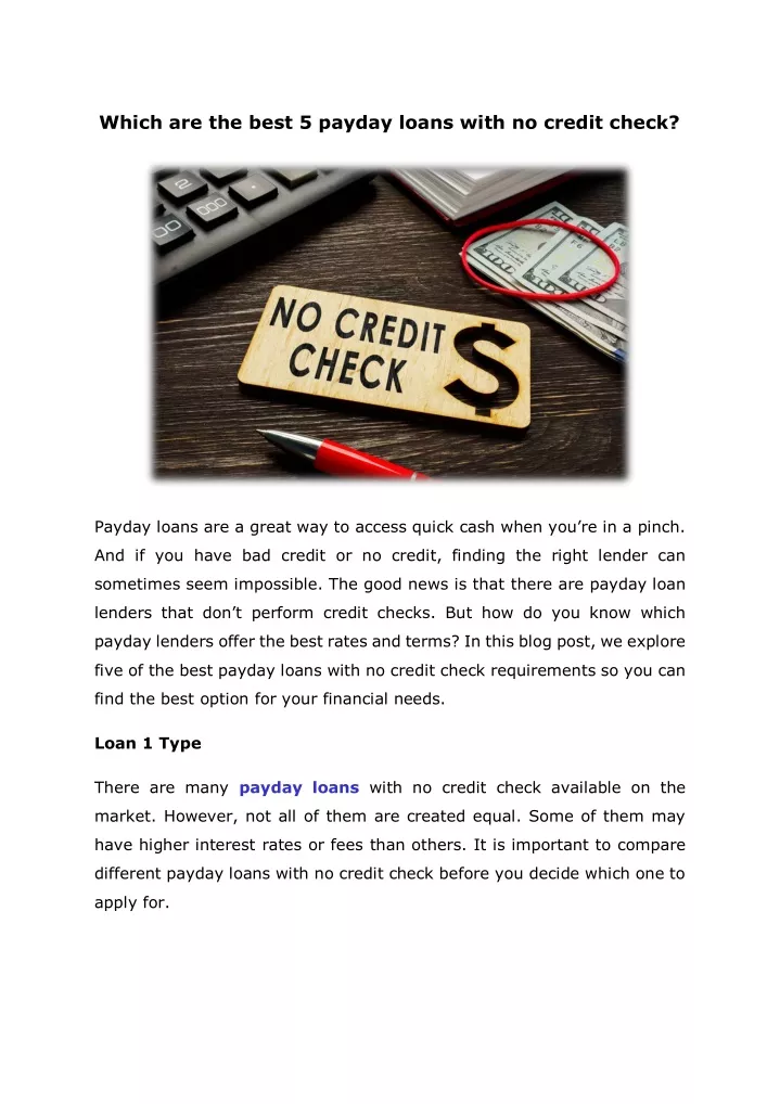 which are the best 5 payday loans with no credit