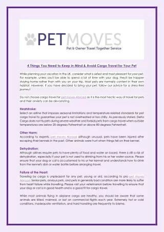 4 Things You Need to Keep in Mind & Avoid Cargo Travel for Your Pet