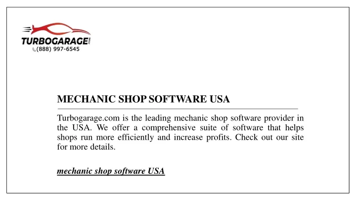mechanic shop software usa