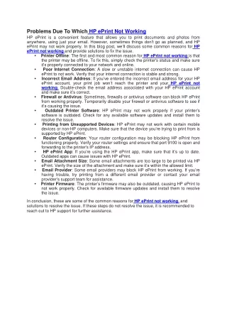 problems due to which hp eprint not working
