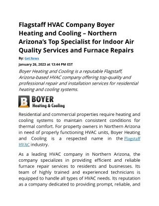 Flagstaff HVAC Company Boyer Heating and Cooling Press Release