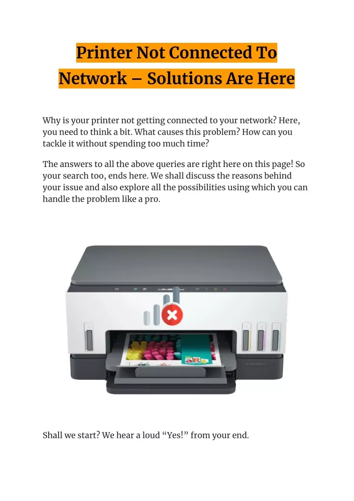 printer not connected to network solutions