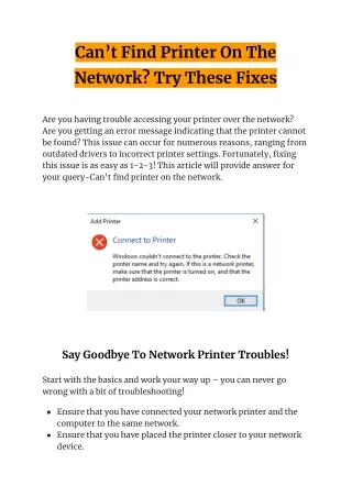 can t find printer on the network try these fixes