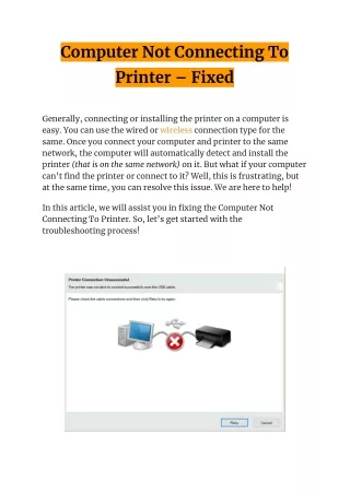 computer not connecting to printer fixed