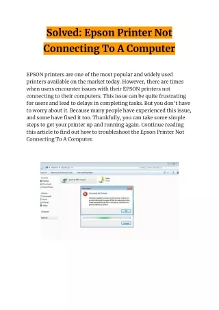 solved epson printer not connecting to a computer
