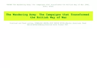 EPUB$ The Wandering Army The Campaigns that Transformed the British Way of War [PDF  mobi  ePub]