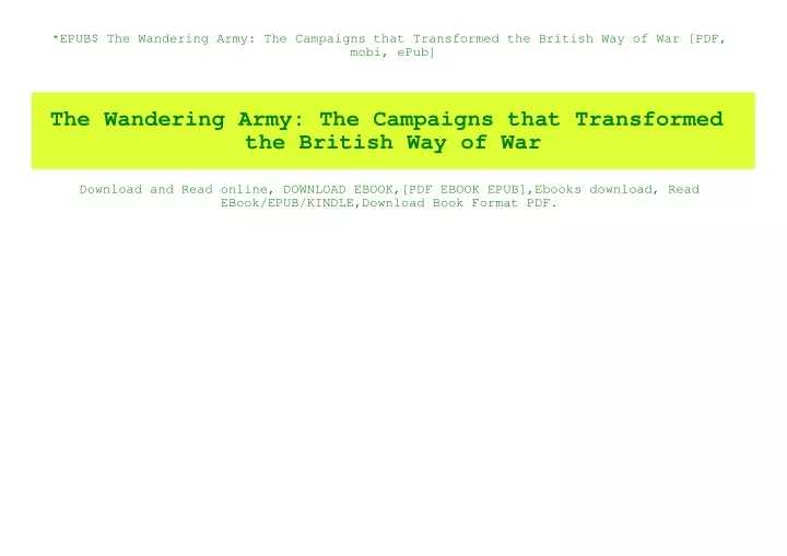 epub the wandering army the campaigns that